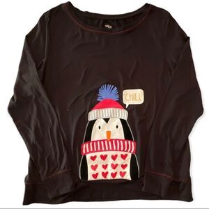 Secret Treasures Size Small Christmas Penguin “Chill” Long Sleeve Black Tee